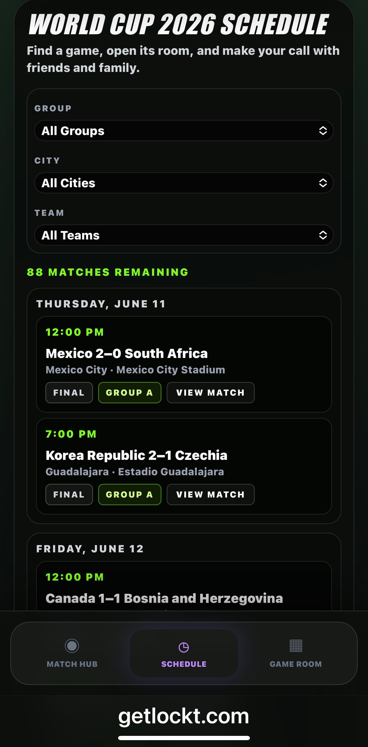Lockt World Cup 2026 schedule with upcoming matches